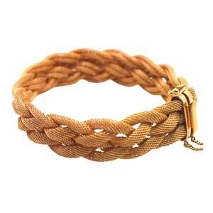 UnoAerre 18kt Yellow Gold Braided Mesh Woven Rope Bracelet 6.75"